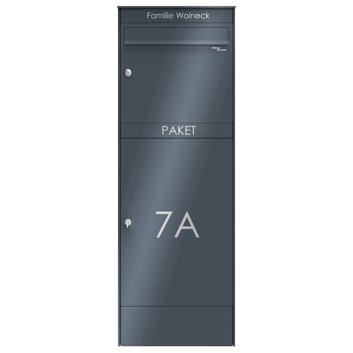 Stainless steel parcel letterbox pedestal BASIC Plus 864XS with parcel compartment 550x370 - RAL of your choice Stainless steel parcel letterbox pedestal BASIC Plus 864XS with parcel compartment 550x370 - RAL of your choice