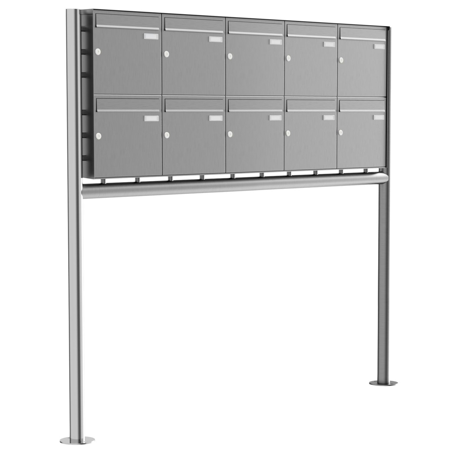 10er 2x5 Edelstahl Standbriefkasten Design BASIC Plus 381X ST-R - Edelstahl V2A geschliffen