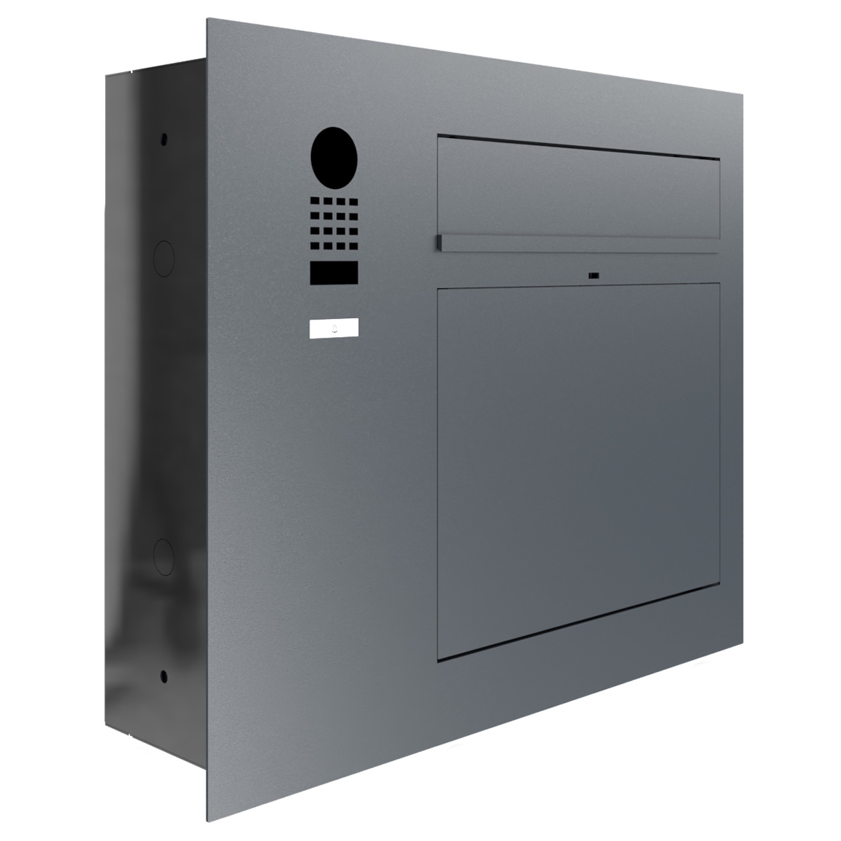 Design flush-mounted letterbox GRIMM - colour of your choice with DoorBird video intercom left