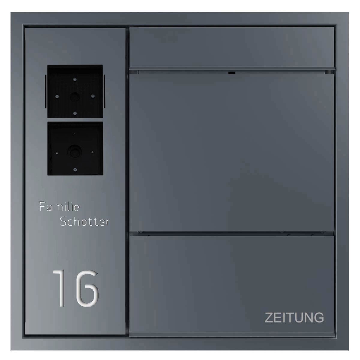 Design flush-mounted letterbox GOETHE UP lateral with newspaper compartment - RAL of your choice - LOXONE Intercom prepared Design flush-mounted letterbox GOETHE UP lateral with newspaper compartment - RAL of your choice - LOXONE Intercom prepared