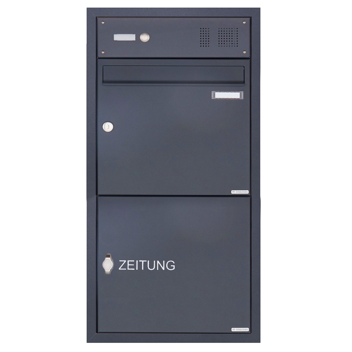 Edelstahl Unterputzbriefkasten BASIC Plus 382XU UP mit Klingelkasten & Zeitungsfach - RAL nach Wahl Edelstahl Unterputzbriefkasten BASIC Plus 382XU UP mit Klingelkasten & Zeitungsfach - RAL nach Wahl