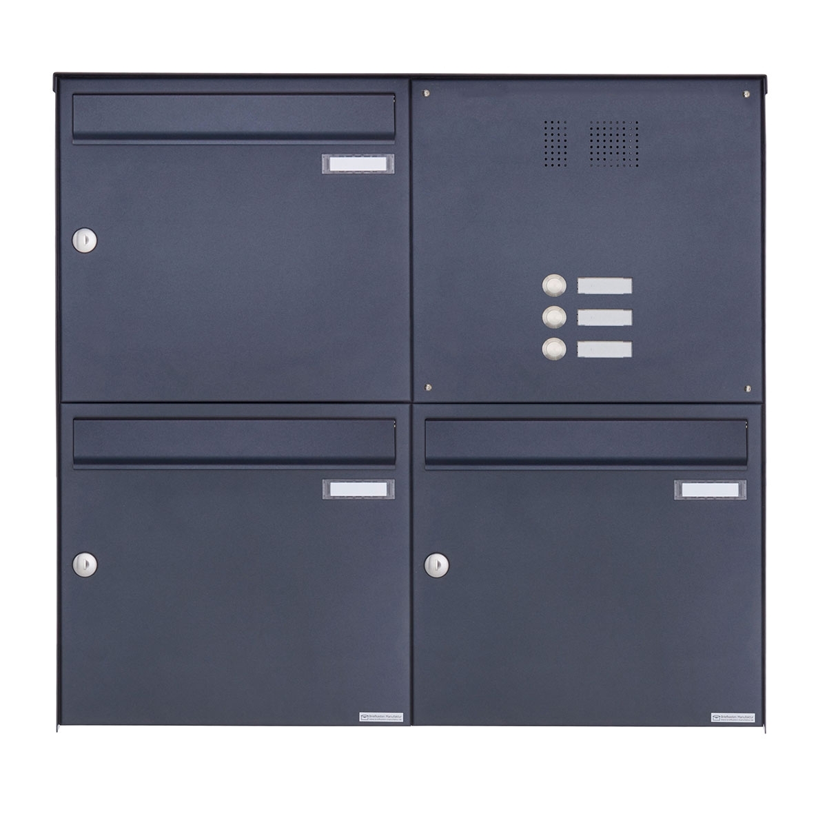 3er 2x2 Edelstahl Aufputz Briefkasten Design BASIC Plus 382XA AP mit Klingelkasten - RAL nach Wahl