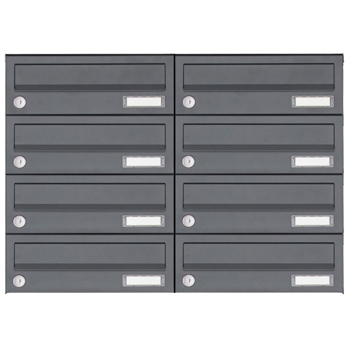 8er Edelstahl Aufputz Briefkastenanlage Design BASIC Plus 385XA AP - RAL nach Wahl 8er Edelstahl Aufputz Briefkastenanlage Design BASIC Plus 385XA AP - RAL nach Wahl