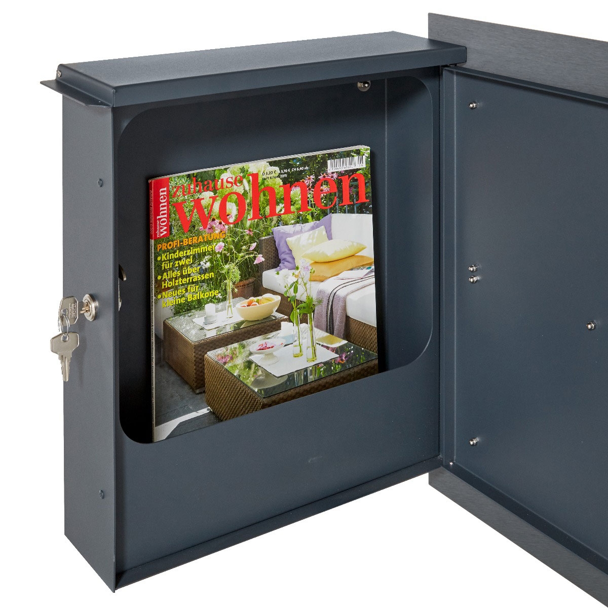 c25e32a58135421b4c49225deb2dbdb2d6ff9b28 Design letterbox SCHILLER MEDIUM VA7016 - stainless steel V2A, polished & RAL 7016 anthracite grey