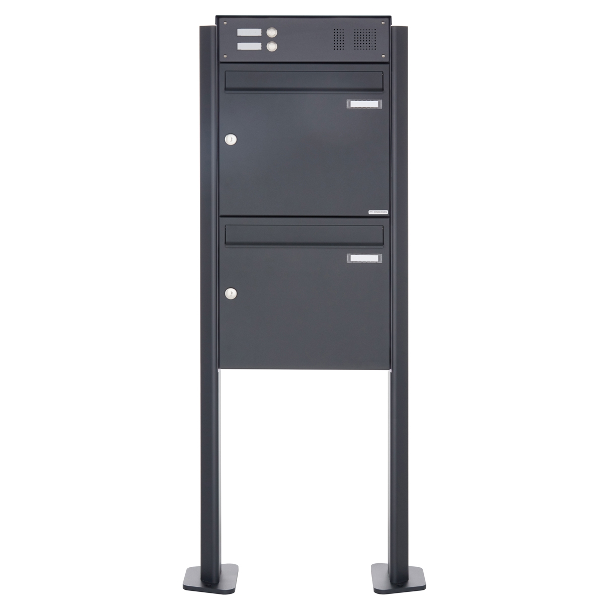 2-post letterbox Design BASIC Plus 380X ST-T with bell box - RAL of your choice 2-post letterbox Design BASIC Plus 380X ST-T with bell box - RAL of your choice