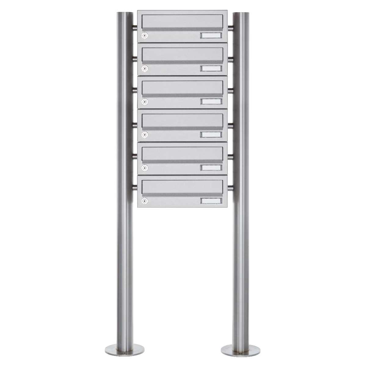 6er Briefkastenanlage freistehend Design BASIC 385-VA ST-R - Edelstahl V2A, geschliffen