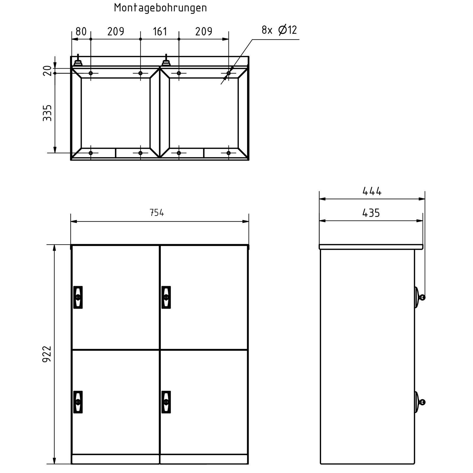4er 2x2 Paketfachanlage BASIC Plus 863X STL mit Paketfach 370x440 - Edelstahl geschliffen