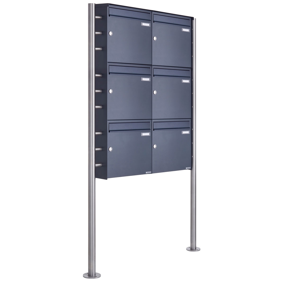 6er 3x2 Edelstahl Standbriefkasten Design BASIC Plus 381X ST R - RAL nach Wahl