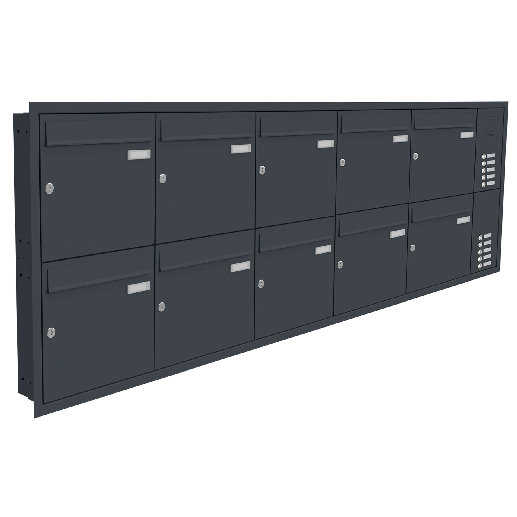 10er Edelstahl Unterputz Briefkastenanlage BASIC Plus 382XU UP mit Klingelkasten seitlich - RAL nach Wahl 10er Edelstahl Unterputz Briefkastenanlage BASIC Plus 382XU UP mit Klingelkasten seitlich - RAL nach Wahl