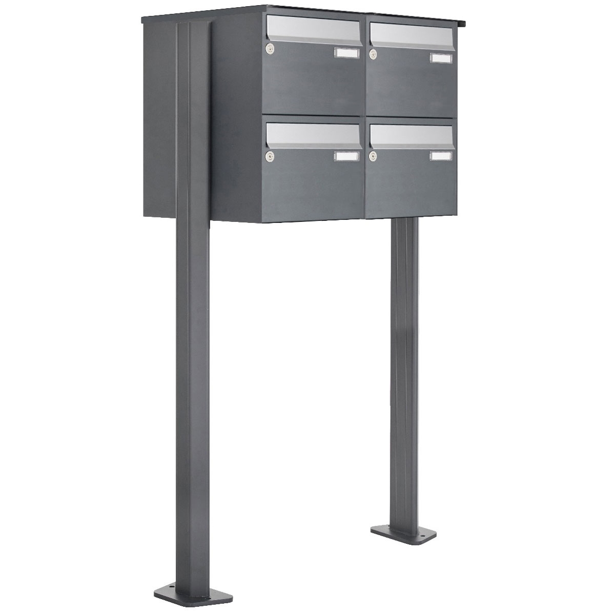 4er Briefkastenanlage freistehend Design BASIC Plus 385XP ST-T - Edelstahl-RAL nach Wahl 4er Briefkastenanlage freistehend Design BASIC Plus 385XP ST-T - Edelstahl-RAL nach Wahl