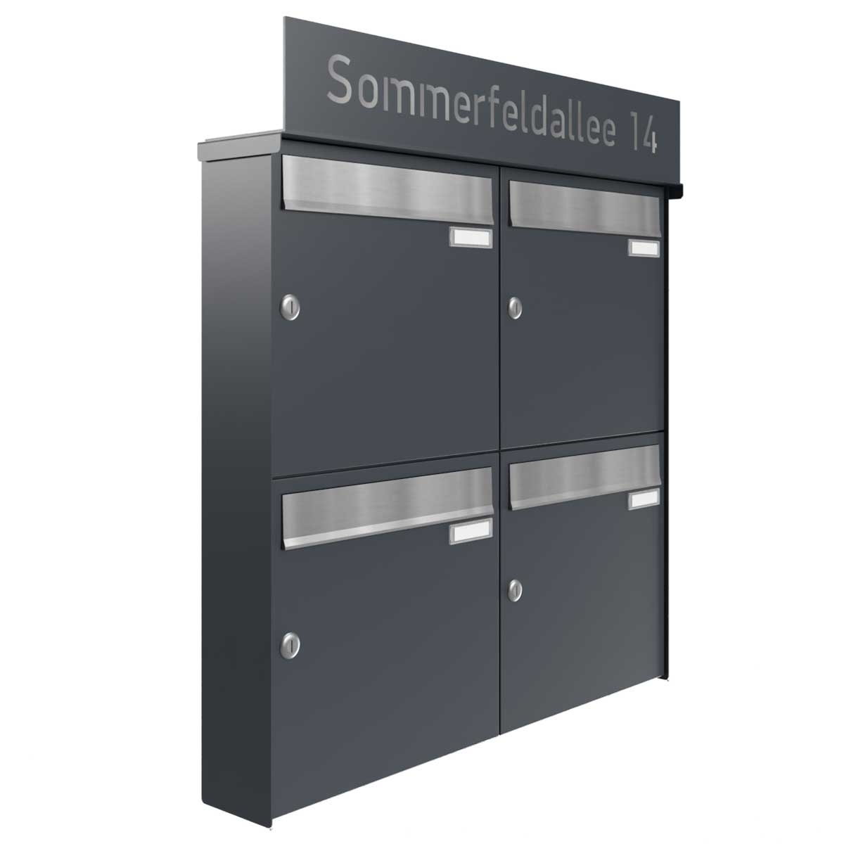 4-piece surface-mounted letterbox system BASIC - Edition NELLY - BI-Color VA-RAL 7016 anthracite grey 4-piece surface-mounted letterbox system BASIC - Edition NELLY - BI-Color VA-RAL 7016 anthracite grey