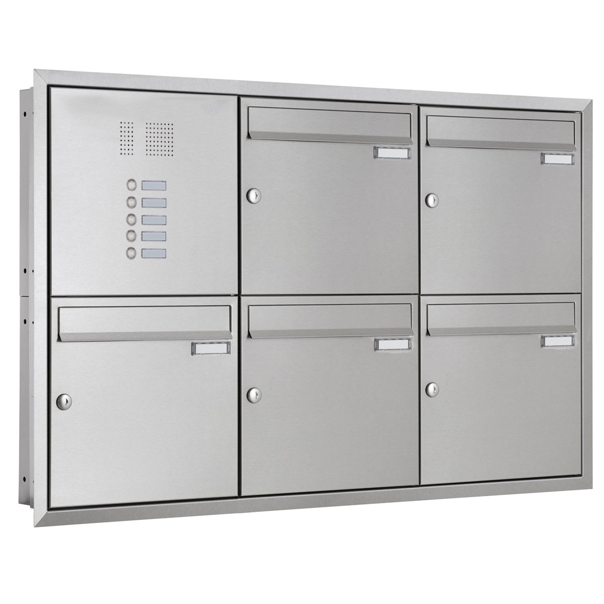 5er 3x2 Edelstahl Unterputz Briefkastenanlage BASIC Plus 382XU UP mit Klingelkasten 5er 3x2 Edelstahl Unterputz Briefkastenanlage BASIC Plus 382XU UP mit Klingelkasten