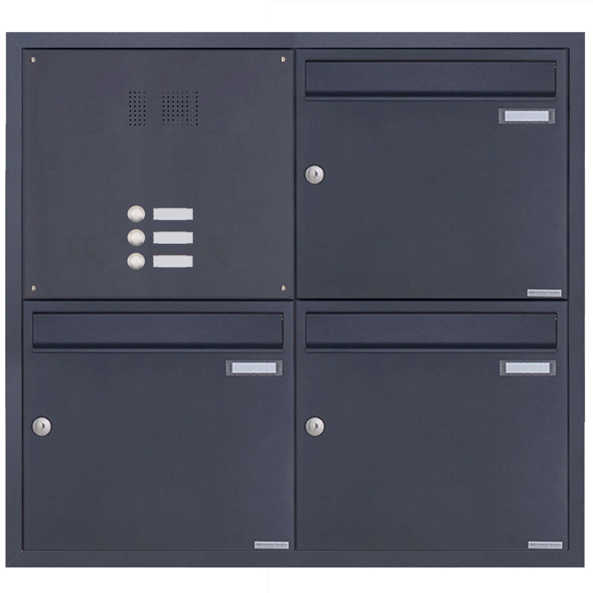 3er 2x2 Edelstahl Unterputz Briefkastenanlage BASIC Plus 382XU UP mit Klingelkasten - RAL nach Wahl 3er 2x2 Edelstahl Unterputz Briefkastenanlage BASIC Plus 382XU UP mit Klingelkasten - RAL nach Wahl