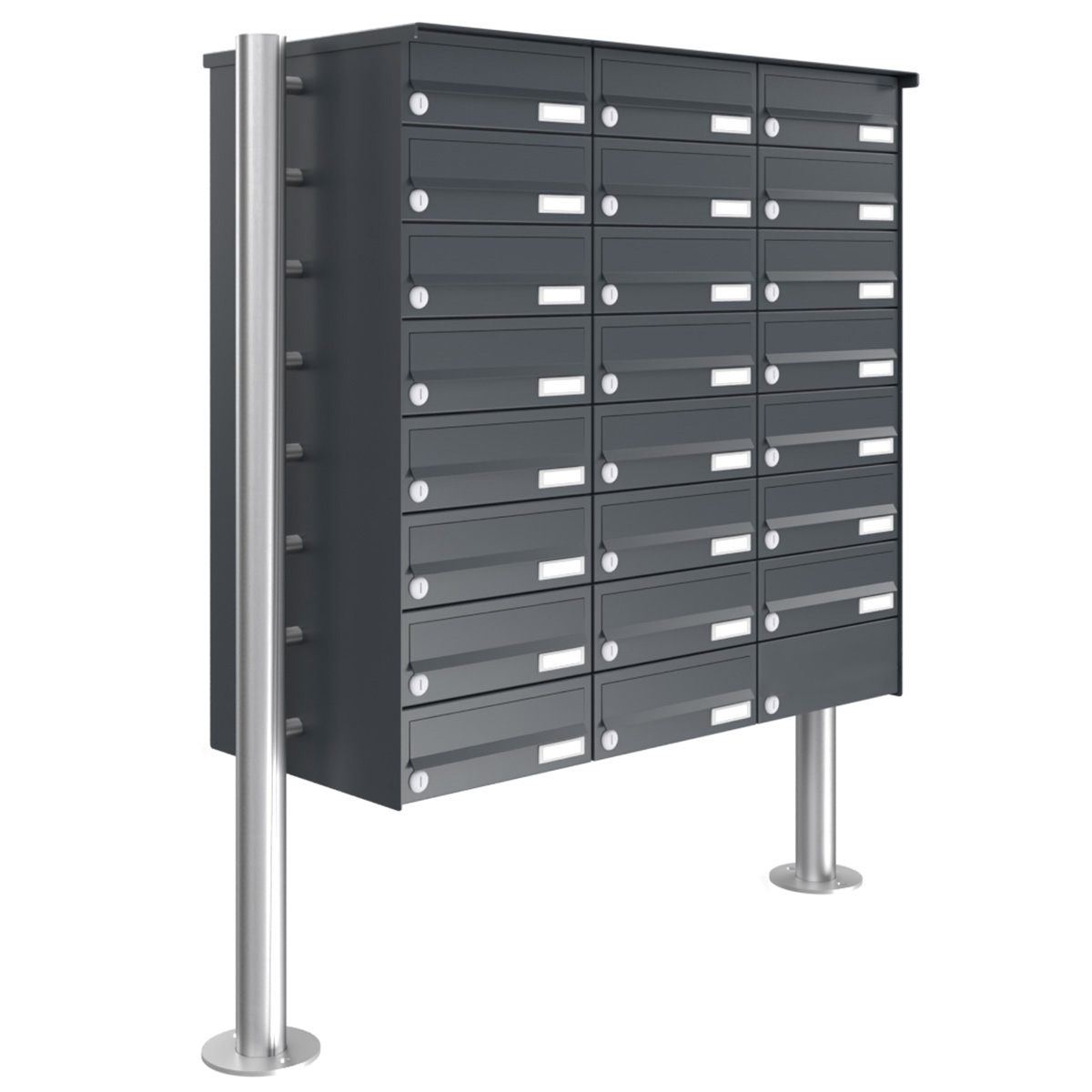 23er 8x3 Edelstahl Briefkastenanlage freistehend Design BASIC Plus 385X ST-R - RAL nach Wahl 23er 8x3 Edelstahl Briefkastenanlage freistehend Design BASIC Plus 385X ST-R - RAL nach Wahl