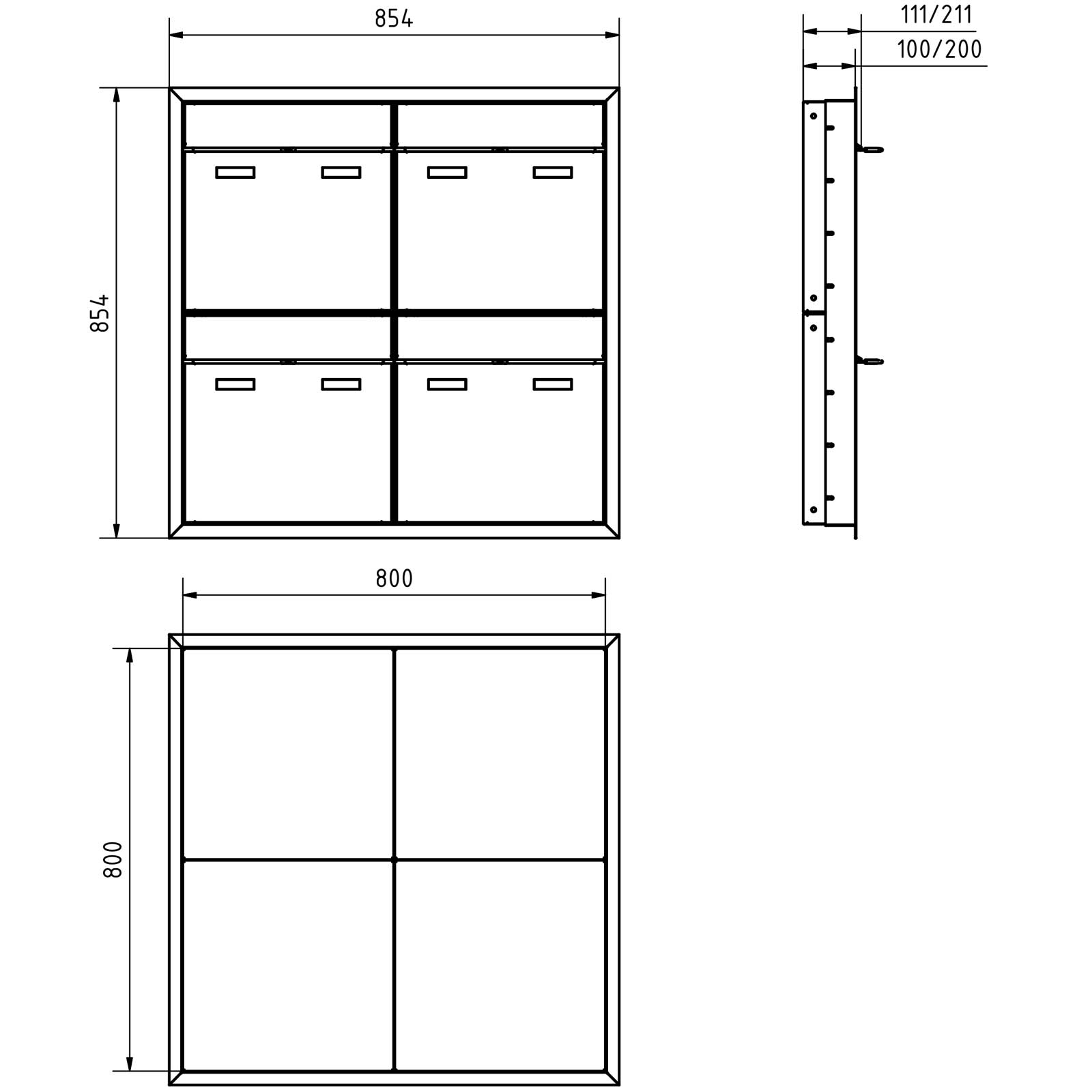 4er 2x2 design flush-mounted letterbox system GOETHE UP - RAL of your choice 4er 2x2 design flush-mounted letterbox system GOETHE UP - RAL of your choice