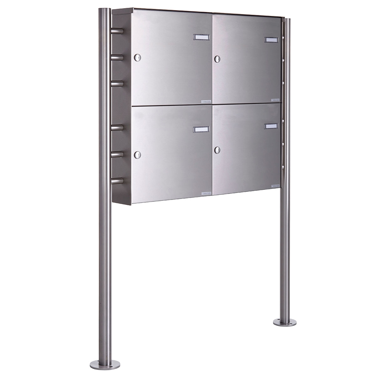 4er 2x2 Zaunbriefkasten freistehend Design BASIC Plus 381XZ ST-R - Edelstahl geschliffen 4er 2x2 Zaunbriefkasten freistehend Design BASIC Plus 381XZ ST-R - Edelstahl geschliffen