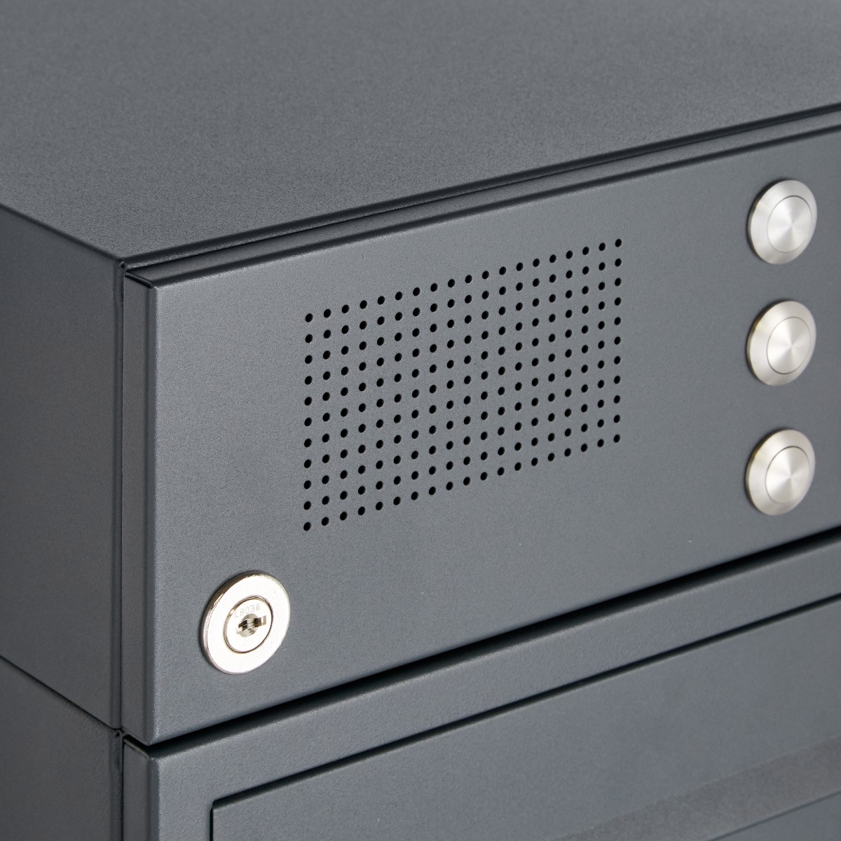 4-post letterbox design BASIC 385P ST-T with bell box - stainless steel RAL 7016 anthracite 4-post letterbox design BASIC 385P ST-T with bell box - stainless steel RAL 7016 anthracite