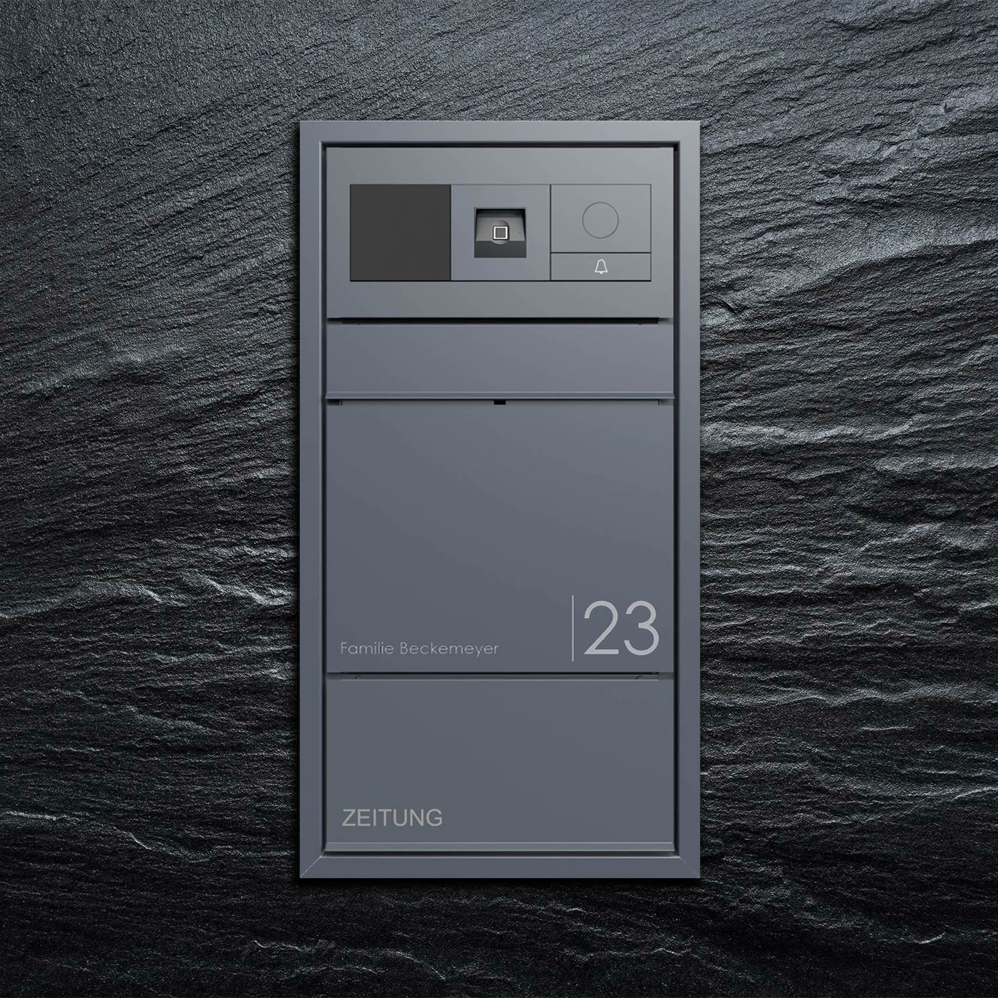 Design flush-mounted letterbox GOETHE UP with newspaper compartment - RAL of your choice - GIRA System 106 Keyless In - VIDEO complete set Design flush-mounted letterbox GOETHE UP with newspaper compartment - RAL of your choice - GIRA System 106 Keyless In - VIDEO complete set