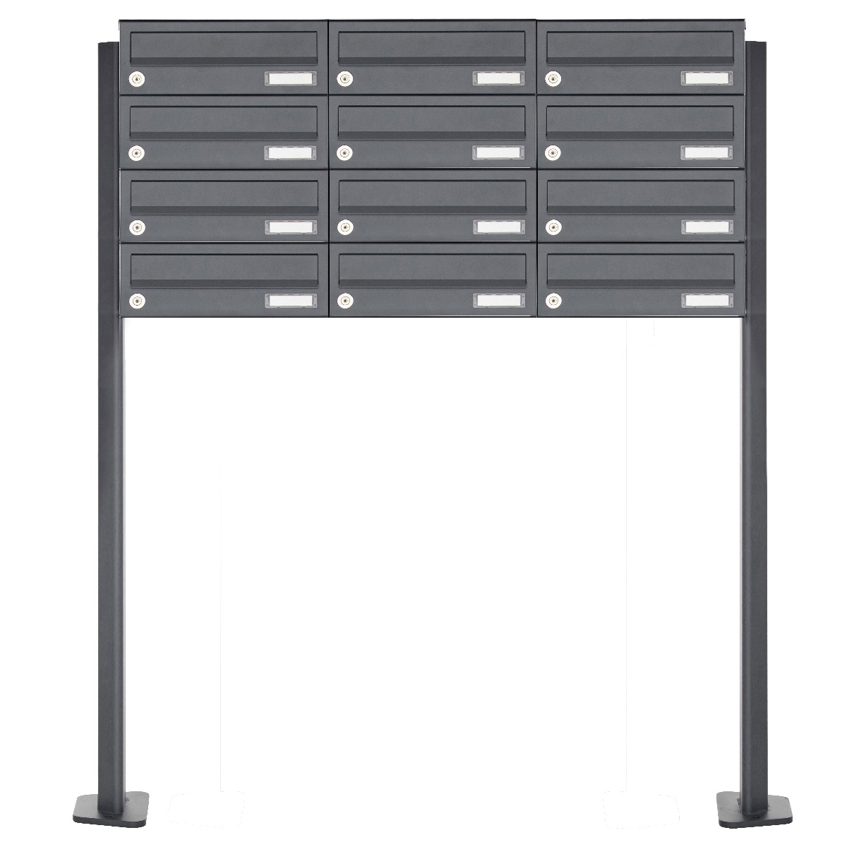 12er 4x3 Edelstahl Briefkastenanlage freistehend Design BASIC Plus 385XP ST-T - RAL nach Wahl