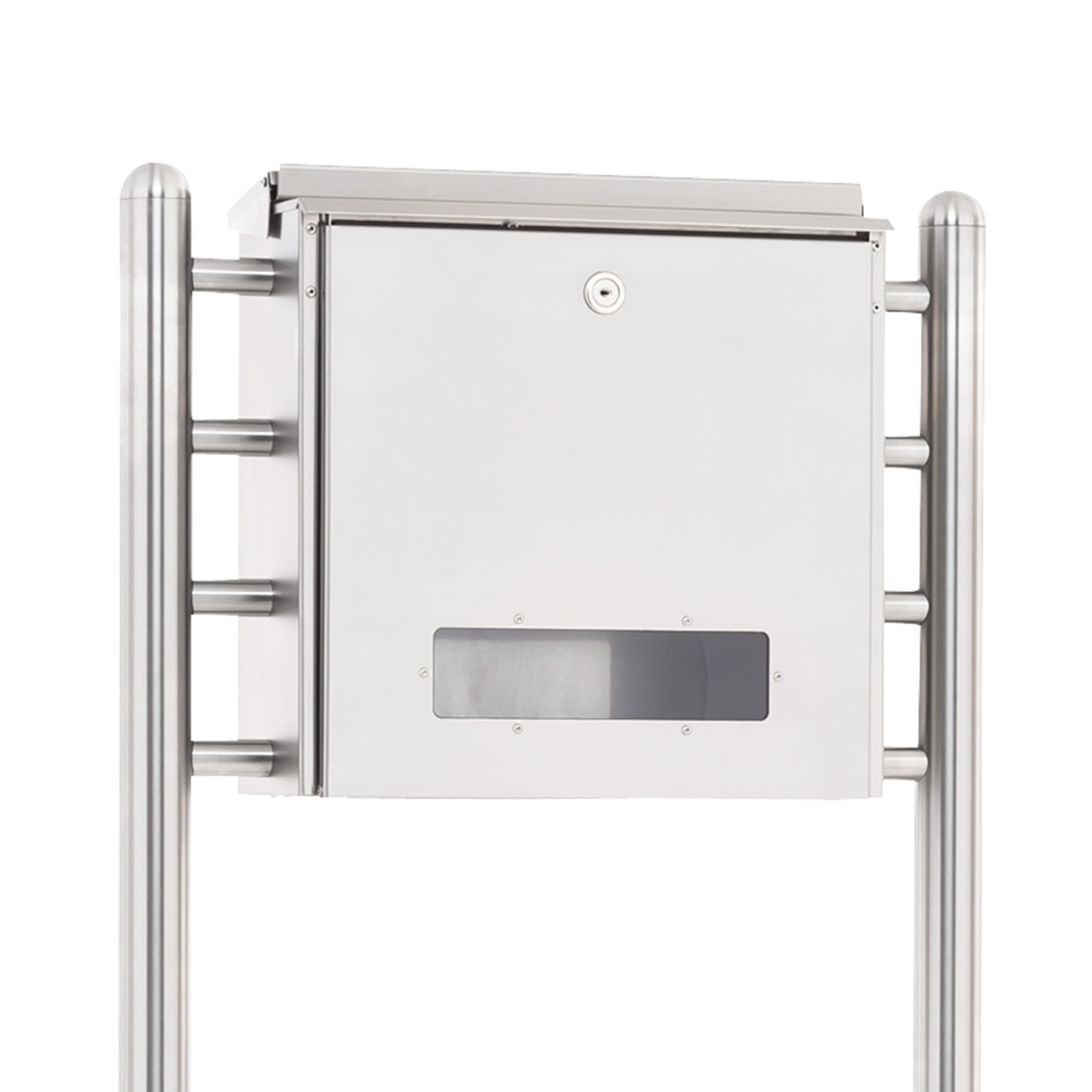 Edelstahl Standbriefkasten mit Zaunbriefkasten HESSE 308 - Entnahme rückseitig Edelstahl Standbriefkasten mit Zaunbriefkasten HESSE 308 - Entnahme rückseitig