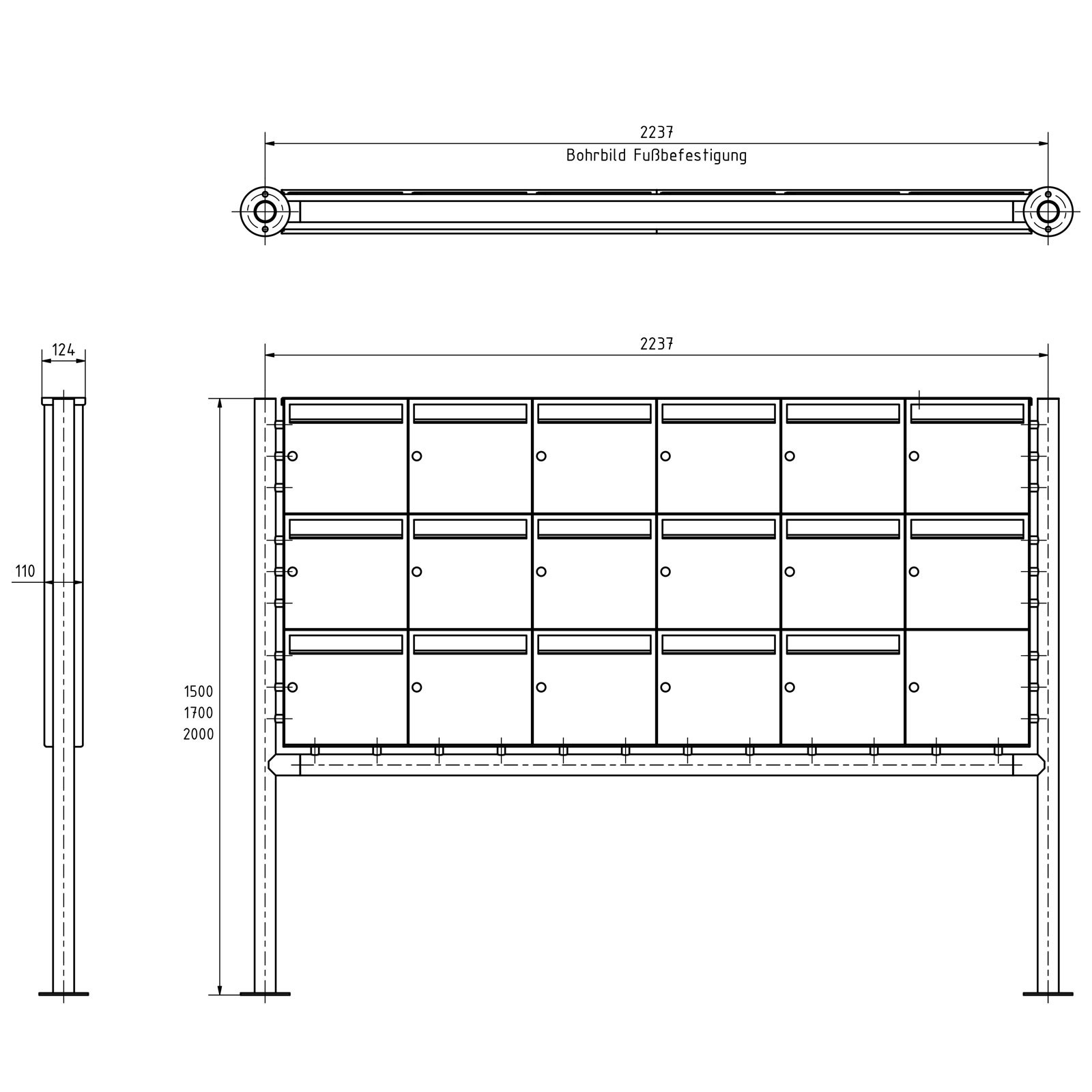 17er 3x6 Edelstahl Standbriefkasten Design BASIC Plus 381X ST-R - Edelstahl V2A geschliffen