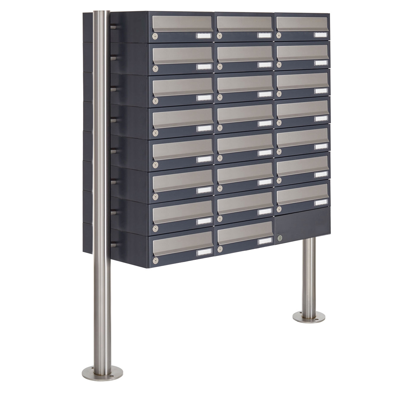 23 8x3 free-standing letterbox system design BASIC 385 ST-R - stainless steel RAL 7016 anthracite grey