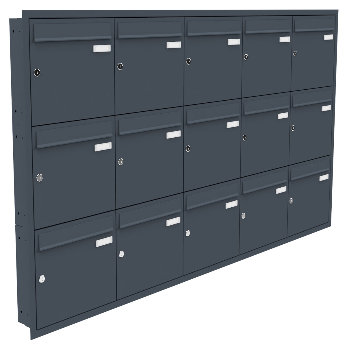 15er 5x3 Edelstahl Unterputz Briefkastenanlage BASIC Plus 382XU UP - RAL nach Wahl - 15 Parteien