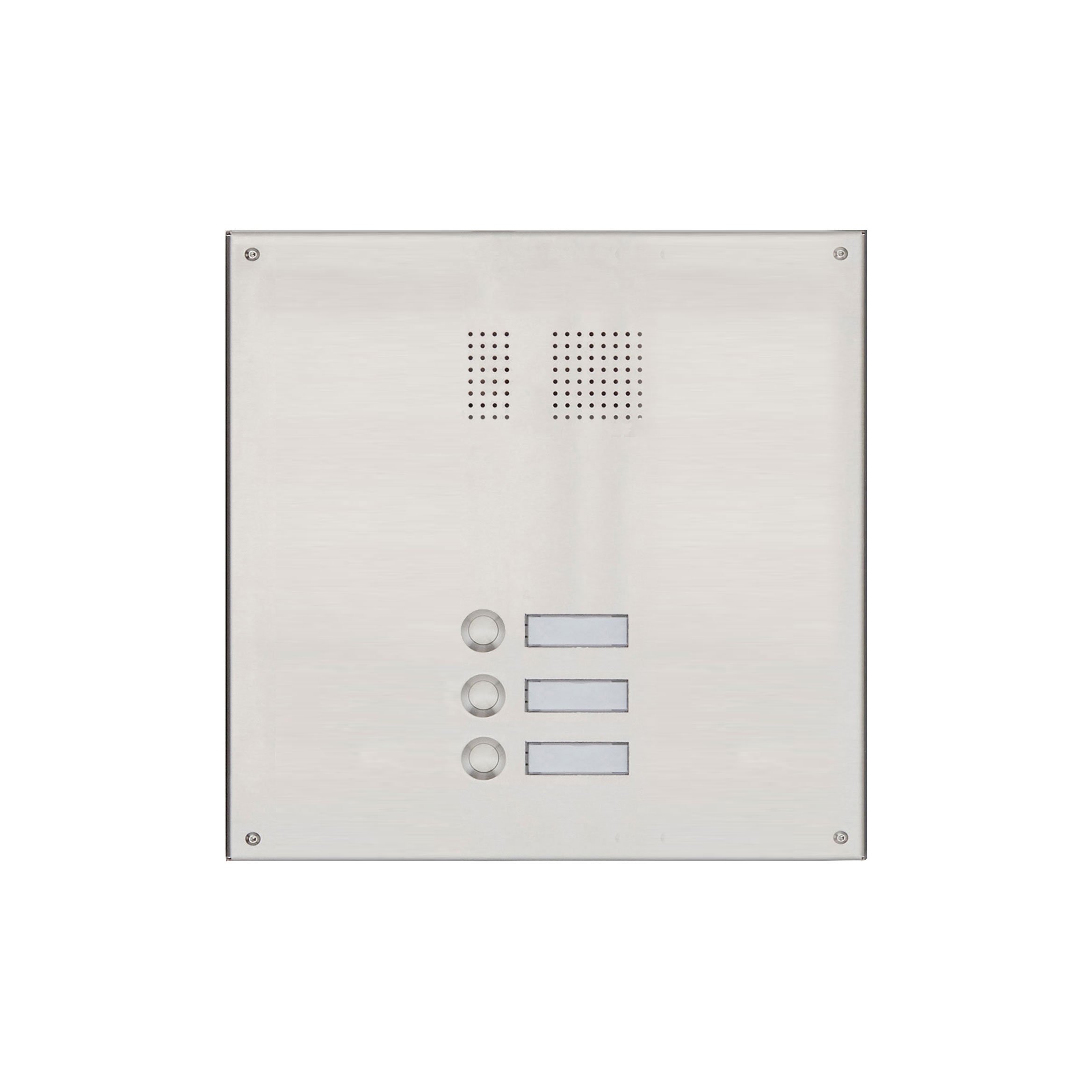 Stainless steel panel 355x330 for 3 parties with speech perforation Stainless steel panel 355x330 for 3 parties with speech perforation