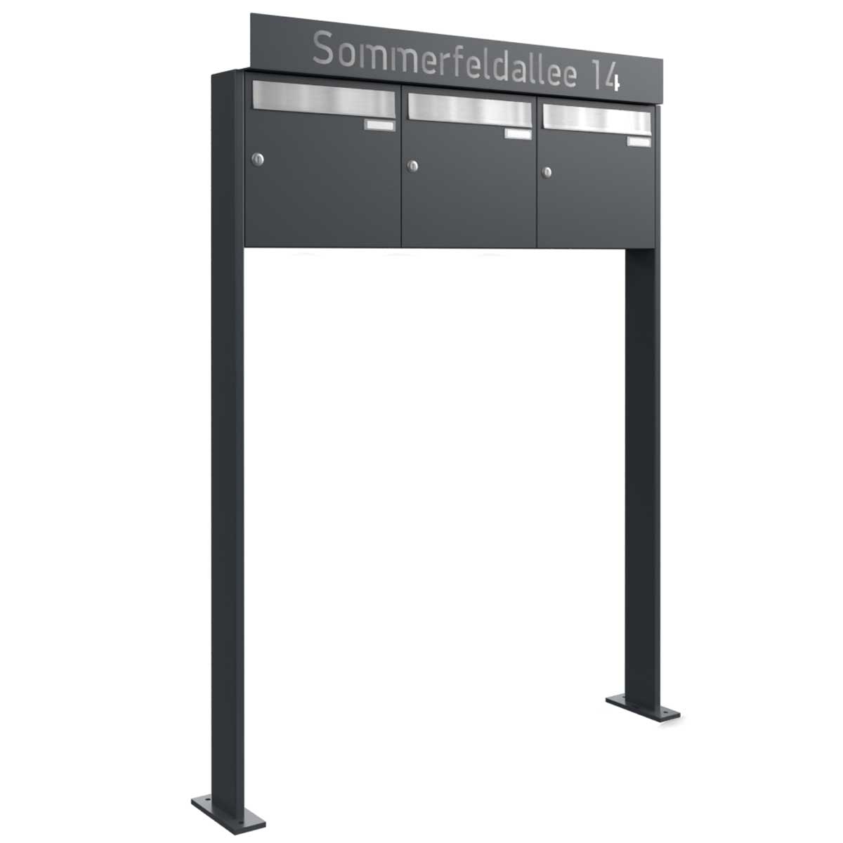 3 letterbox system free-standing Design BASIC - Edition NELLY - BI-Color VA-RAL 7016 anthracite grey 3 letterbox system free-standing Design BASIC - Edition NELLY - BI-Color VA-RAL 7016 anthracite grey