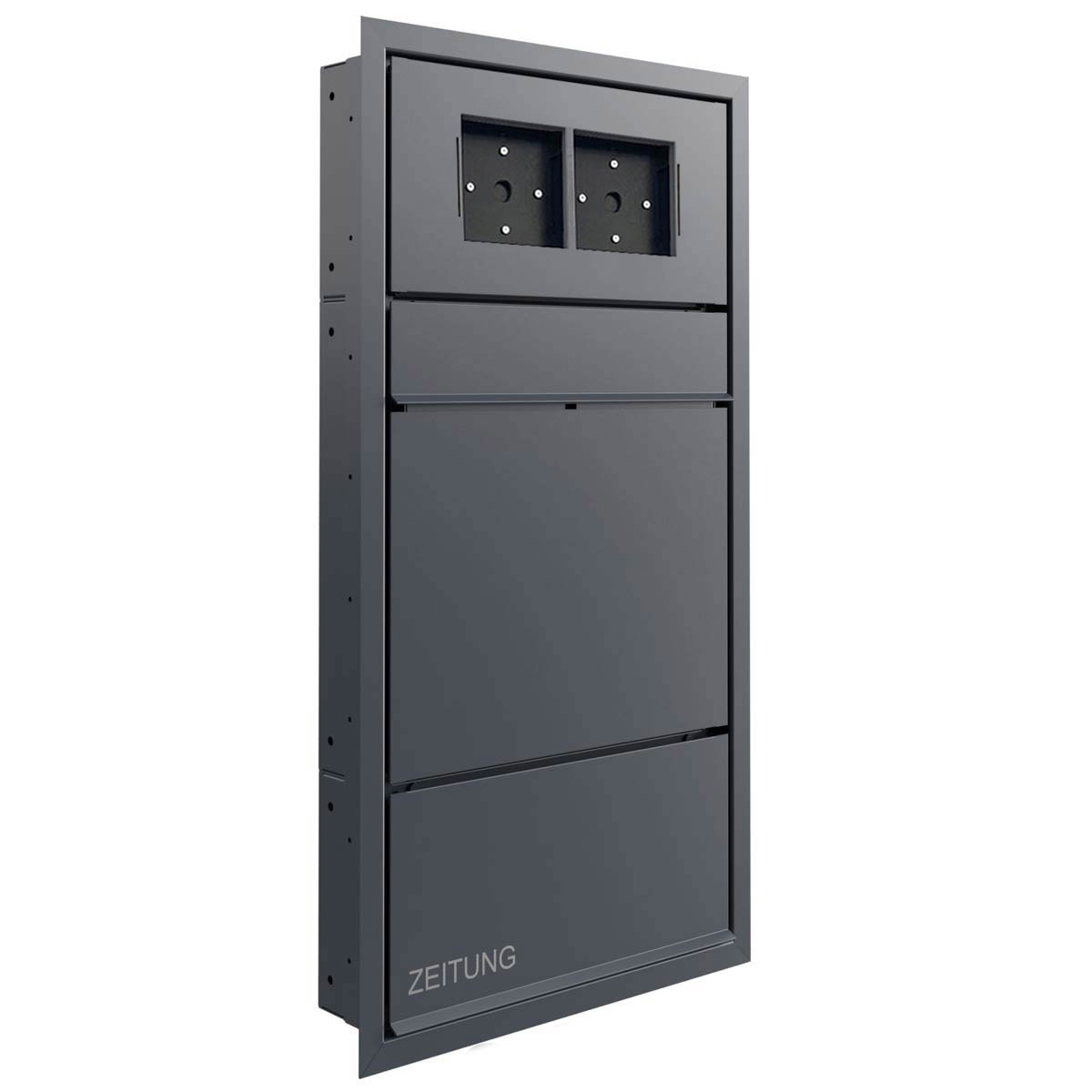 Design flush-mounted letterbox GOETHE UP with newspaper compartment - RAL of your choice - LOXONE Intercom prepared