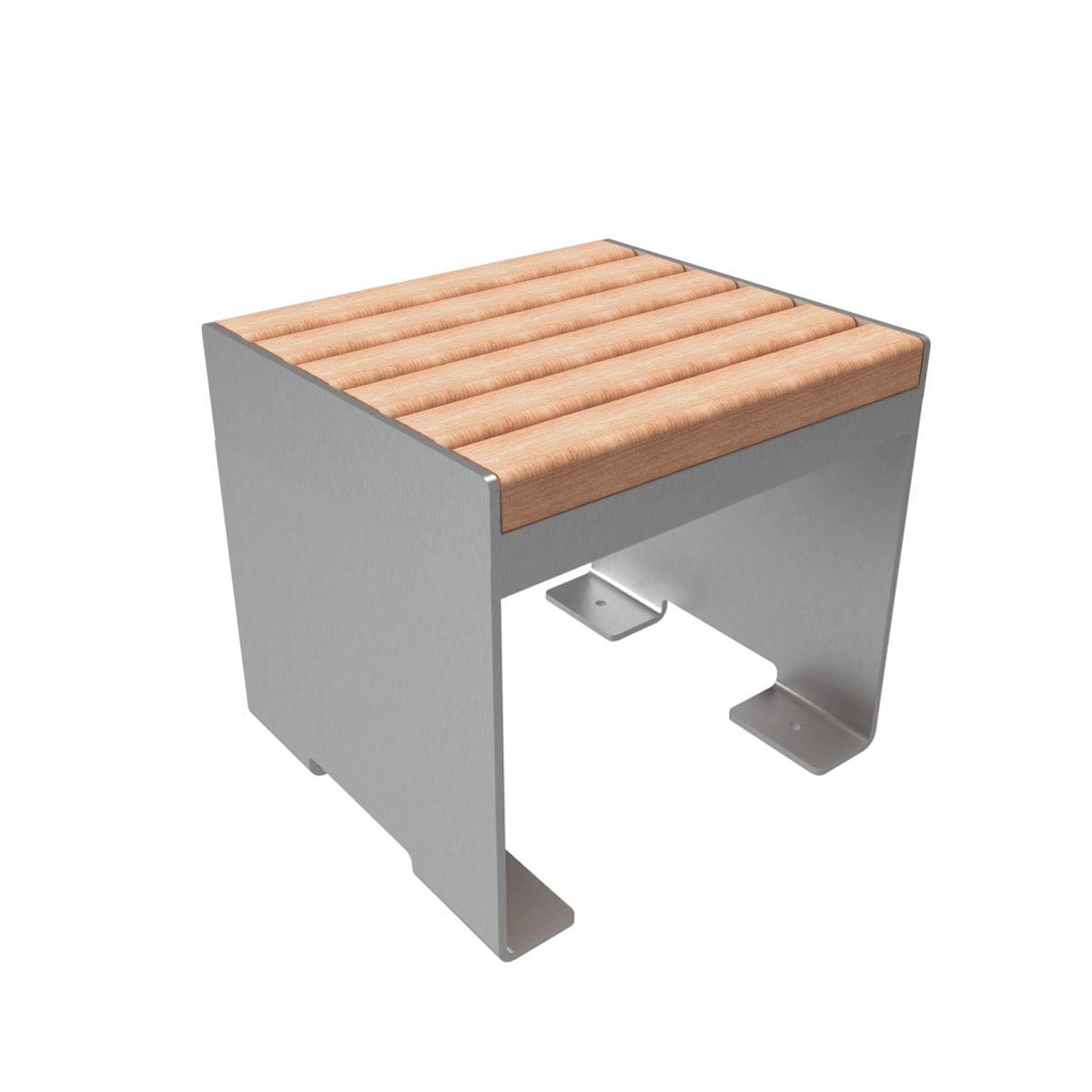 Design Hocker - Beistelltisch NOVALIS - Edelstahl geschliffen - Douglasie geölt