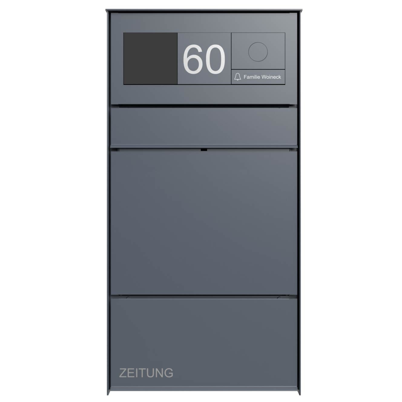 Design surface-mounted letterbox GOETHE AP with newspaper compartment - RAL of your choice - GIRA System 106 - VIDEO complete set