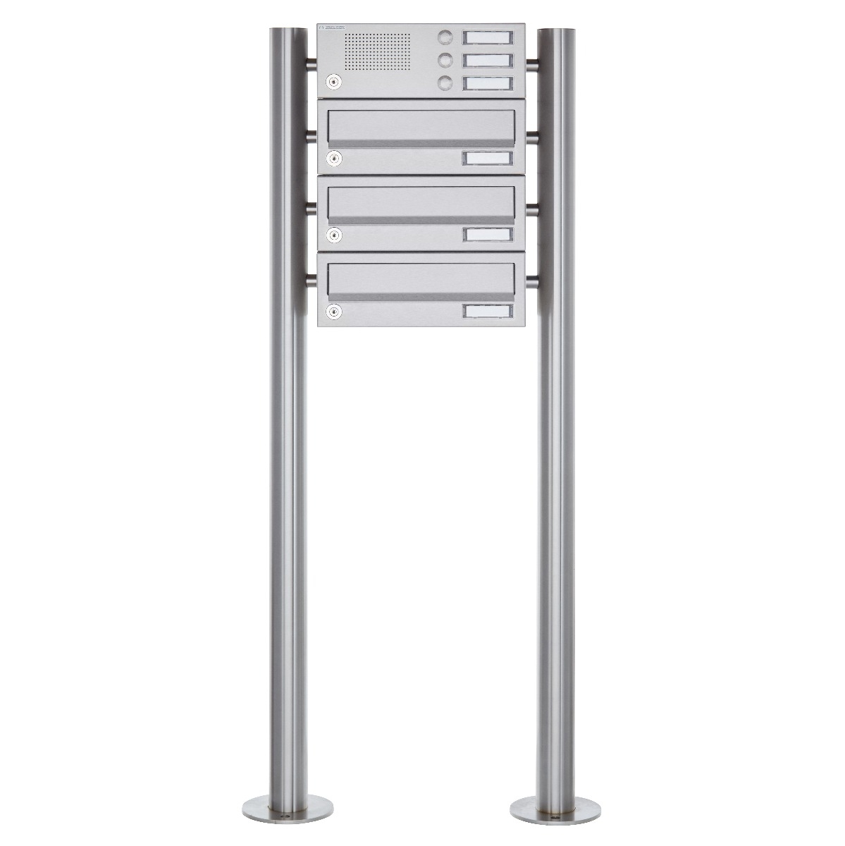 3er Standbriefkasten Design BASIC 385-VA ST-R mit Klingelkasten - Edelstahl V2A, geschliffen 3er Standbriefkasten Design BASIC 385-VA ST-R mit Klingelkasten - Edelstahl V2A, geschliffen