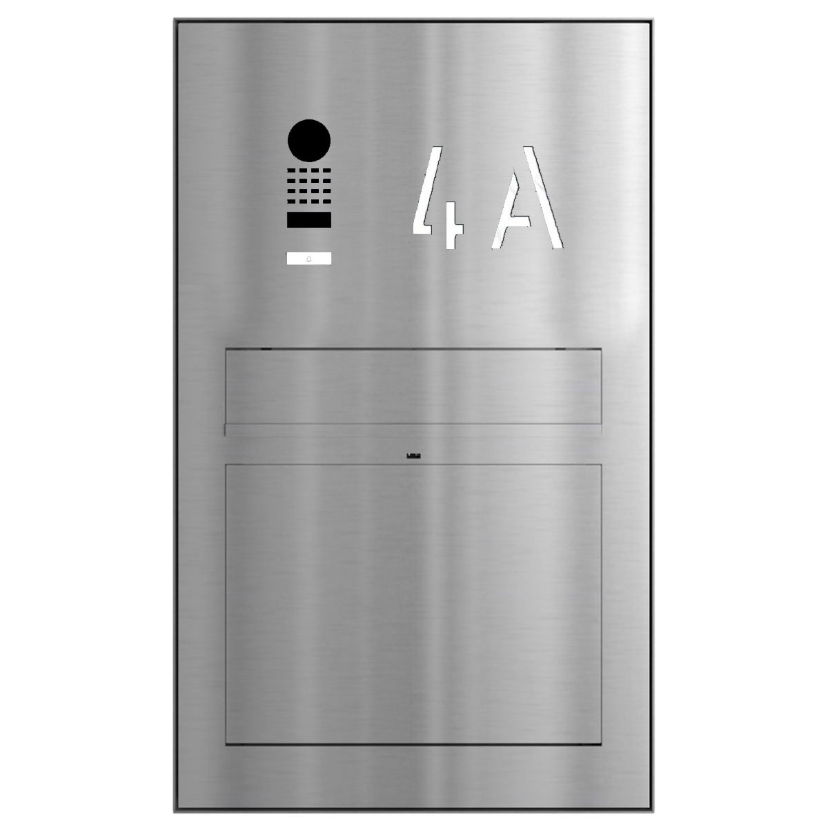 Design surface-mounted letterbox GRIMM - polished stainless steel with DoorBird video intercom system Design surface-mounted letterbox GRIMM - polished stainless steel with DoorBird video intercom system