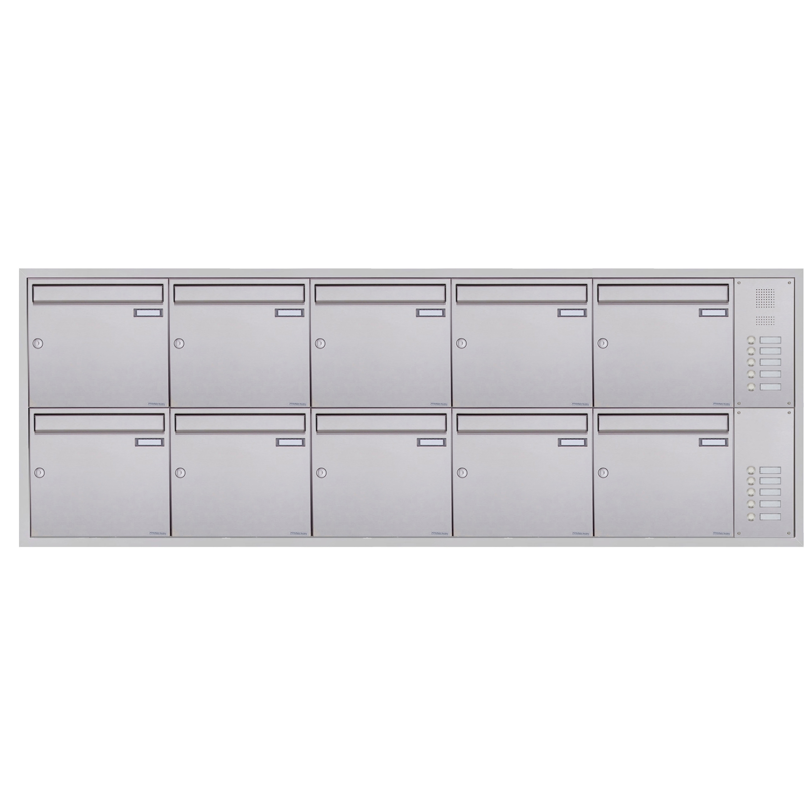 10er Edelstahl Unterputz Briefkastenanlage BASIC Plus 382XU UP mit Klingelkasten seitlich 10er Edelstahl Unterputz Briefkastenanlage BASIC Plus 382XU UP mit Klingelkasten seitlich