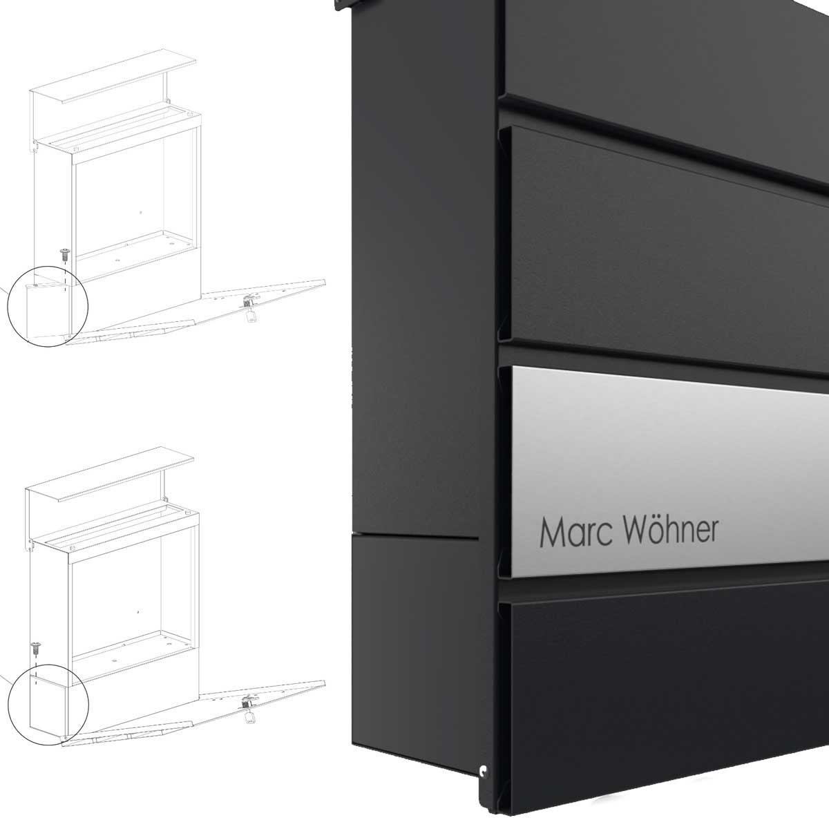 KANT Edition letterbox with newspaper compartment - Elegance 1 design - RAL 9005 jet black KANT Edition letterbox with newspaper compartment - Elegance 1 design - RAL 9005 jet black