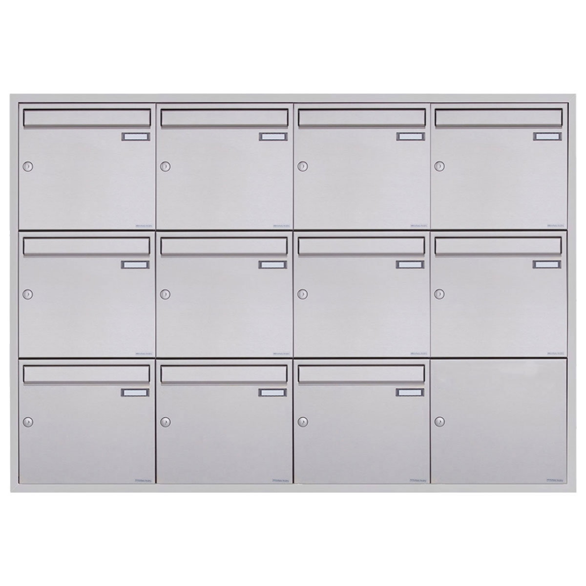 11er 4x3 Edelstahl Unterputz Briefkastenanlage BASIC Plus 382XU UP - Edelstahl geschliffen - 11 Parteien 11er 4x3 Edelstahl Unterputz Briefkastenanlage BASIC Plus 382XU UP - Edelstahl geschliffen - 11 Parteien