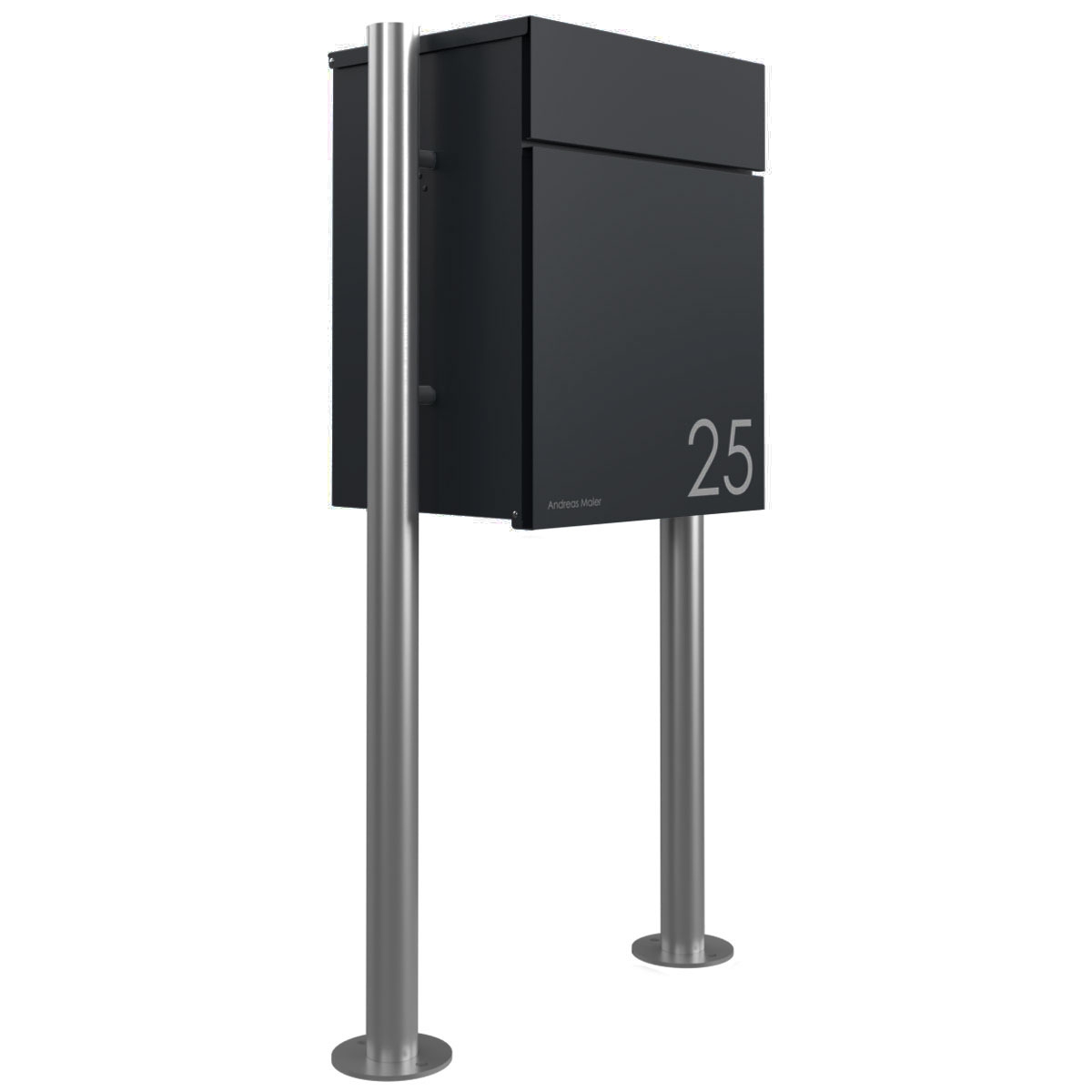 Paketbriefkasten freistehend KANT ST-R - Design 2 - RAL 9005 tiefschwarz mit Standelemente Edelstahl