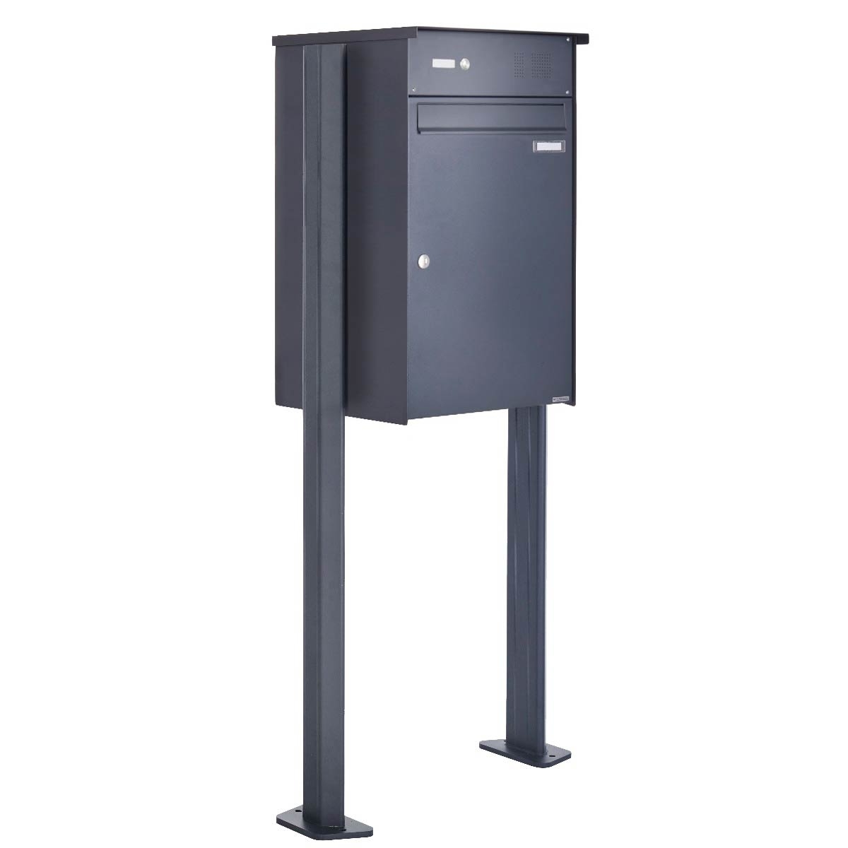 Großraumbriefkasten freistehend Design BASIC 380BP-550 ST-T mit Klingelkasten - RAL 7016 Anthrazit-Grau Großraumbriefkasten freistehend Design BASIC 380BP-550 ST-T mit Klingelkasten - RAL 7016 Anthrazit-Grau