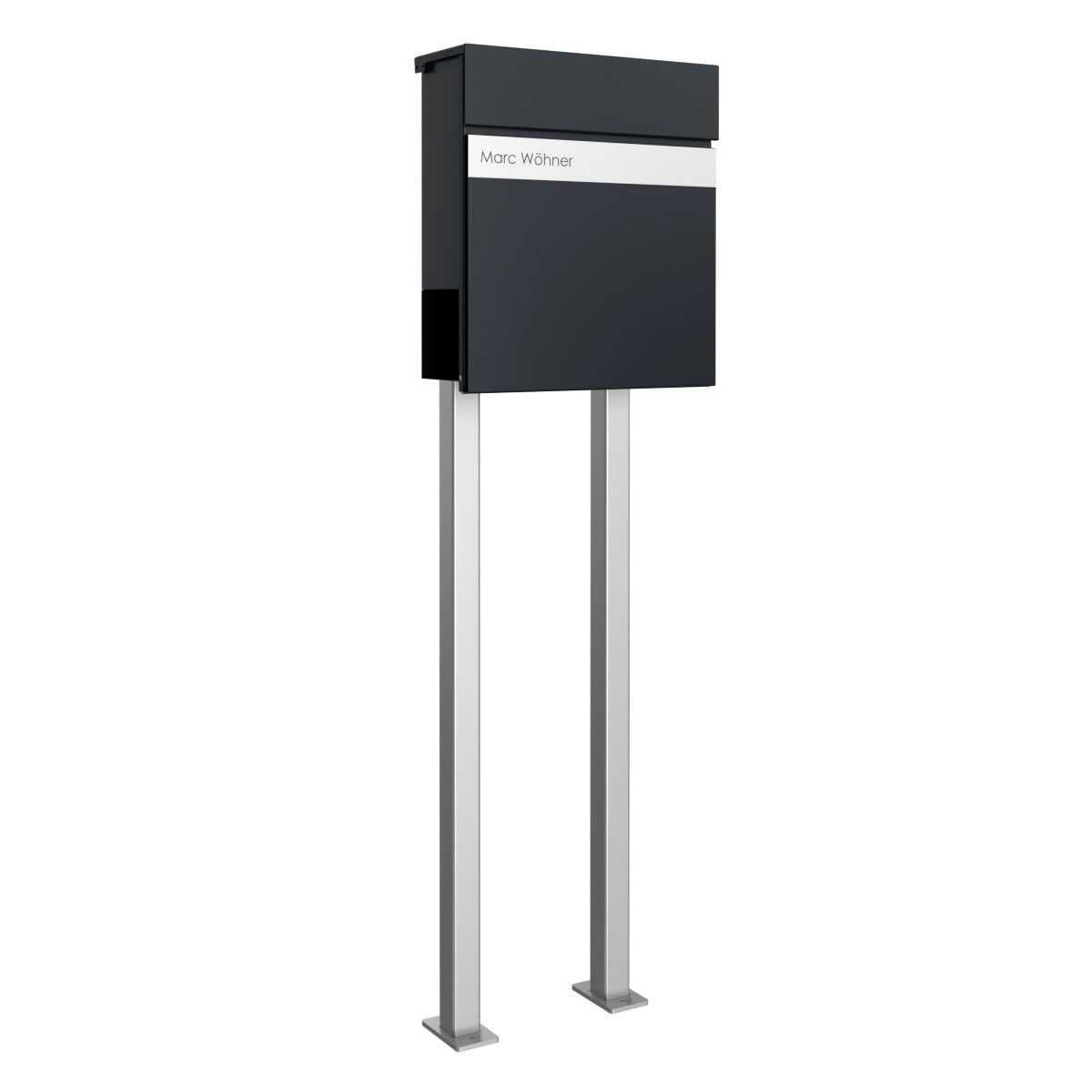KANT Edition free-standing letterbox with newspaper compartment - Elegance 2 design - RAL 9005 jet black KANT Edition free-standing letterbox with newspaper compartment - Elegance 2 design - RAL 9005 jet black