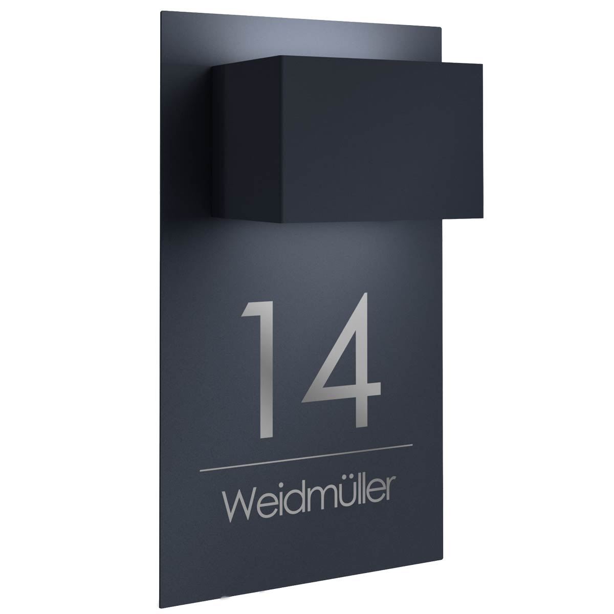 Design Wandleuchte KEPLER SMALL 225x395 - 2-seitig - RAL nach Wahl - Hausnummer - Straße o. Name