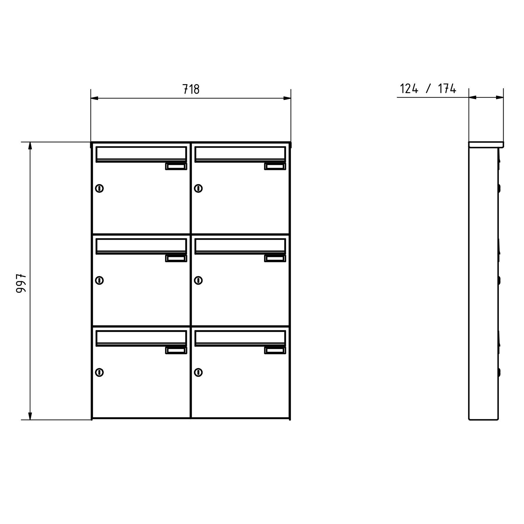 6er 2x3 Edelstahl Aufputz Briefkasten Design BASIC Plus 382XA AP - RAL nach Wahl