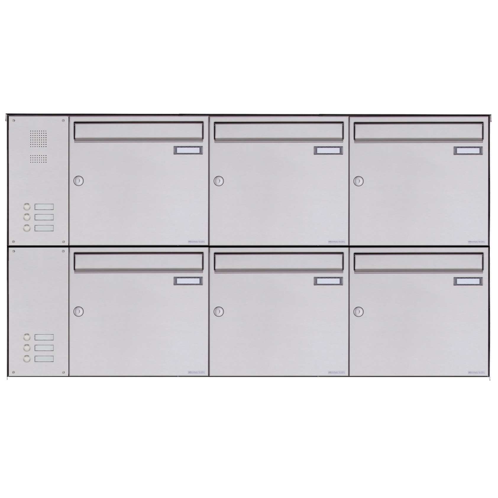 6-piece stainless steel surface-mounted letterbox BASIC Plus 382X AP with bell box on the side