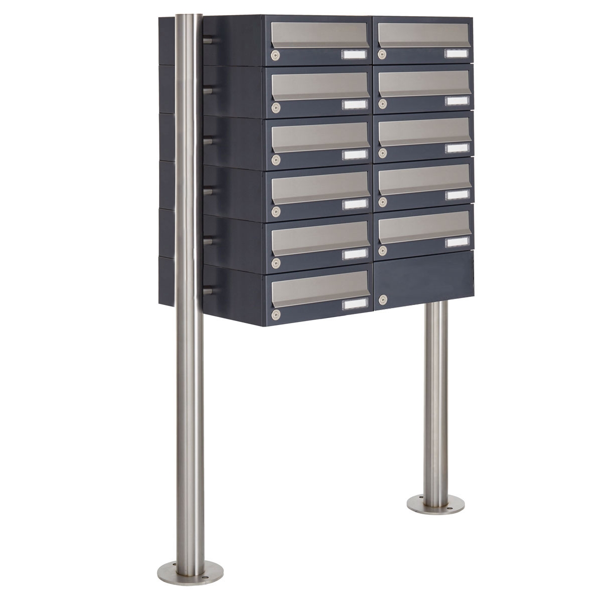11 sistema di cassette per le lettere freestanding Design BASIC 385-7016 ST-R - acciaio inox RAL 7016 grigio antracite