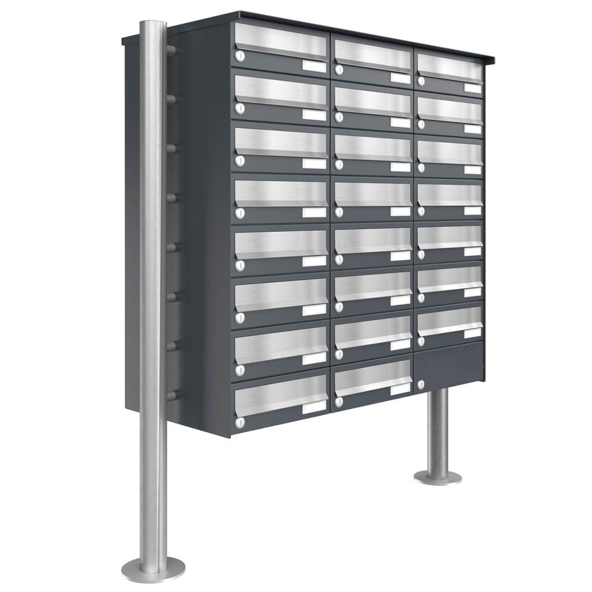 23er 8x3 Briefkastenanlage freistehend Design BASIC 385 ST-R - Edelstahl-RAL 7016 anthrazitgrau 23er 8x3 Briefkastenanlage freistehend Design BASIC 385 ST-R - Edelstahl-RAL 7016 anthrazitgrau