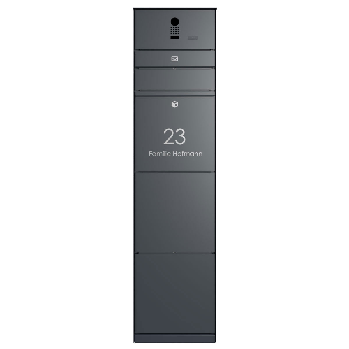 Freestanding design parcel box GOETHE with 1 letterbox and DoorBird D1100E camera intercom - lock system - RAL of your choice