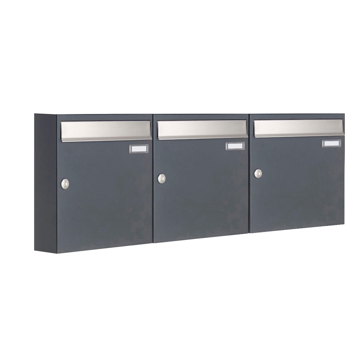 3er 3x1 Aufputz Briefkastenanlage Design BASIC 382 AP - Edelstahl-RAL 7016 anthrazitgrau