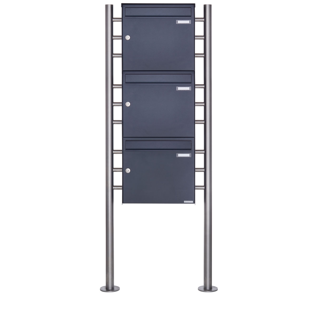 3er Edelstahl Standbriefkasten Design BASIC Plus 381X ST-R - RAL nach Wahl 3er Edelstahl Standbriefkasten Design BASIC Plus 381X ST-R - RAL nach Wahl