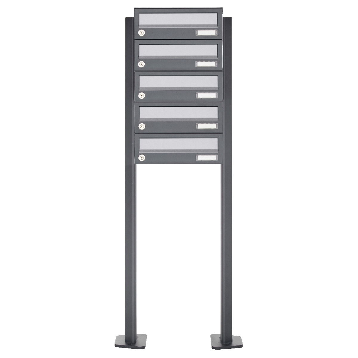 5er Briefkastenanlage freistehend Design BASIC 385P ST-T - Edelstahl-RAL 7016 anthrazitgrau