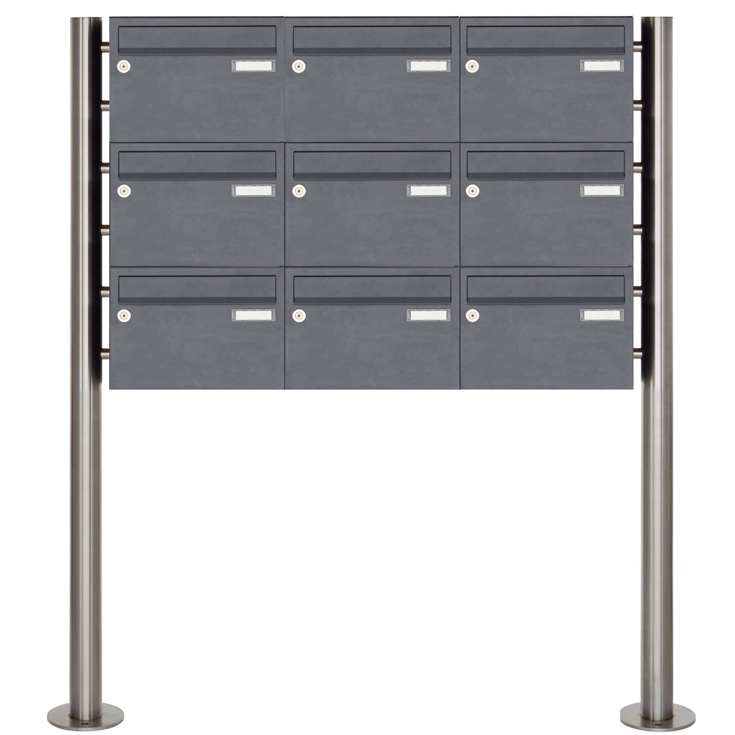 9er Briefkastenanlage freistehend Design BASIC 385220 7016 ST-R - RAL 7016 anthrazitgrau 9er Briefkastenanlage freistehend Design BASIC 385220 7016 ST-R - RAL 7016 anthrazitgrau